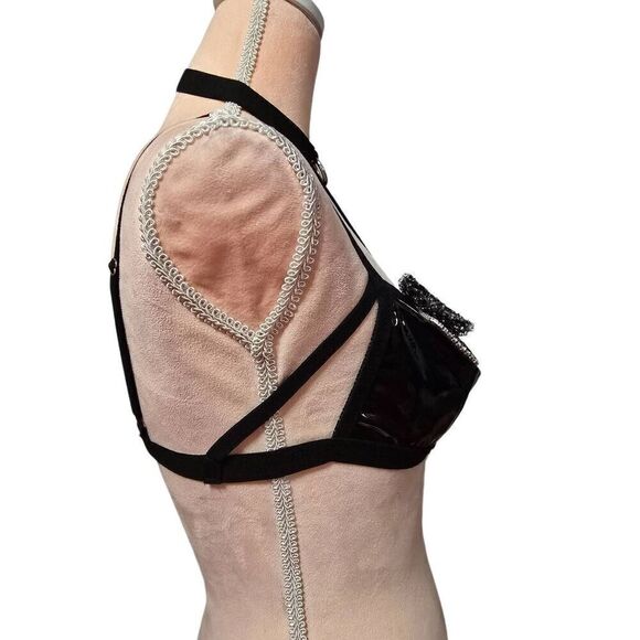 Starline Strappy PVC Caged Shelf Bra with Rhinestone Bows - Picture 3 of 5